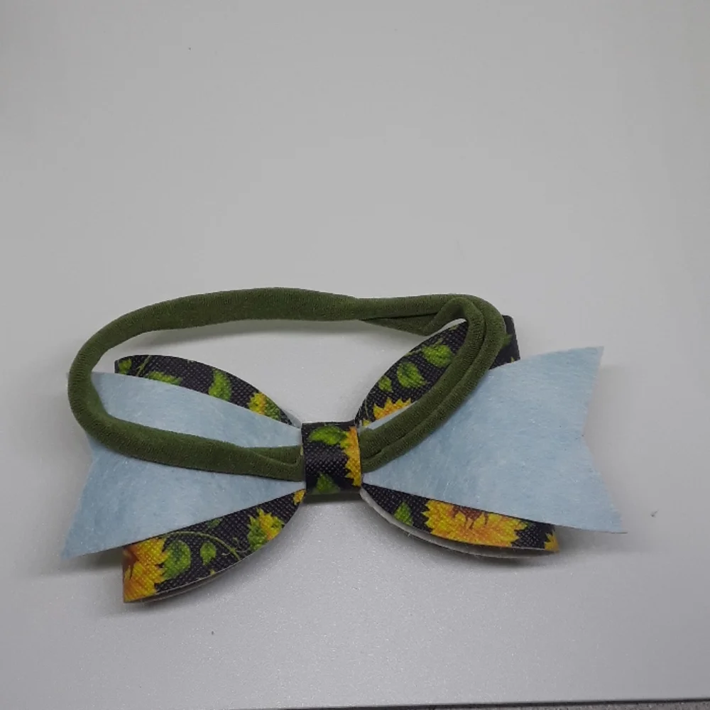 green and sunflower bow headband